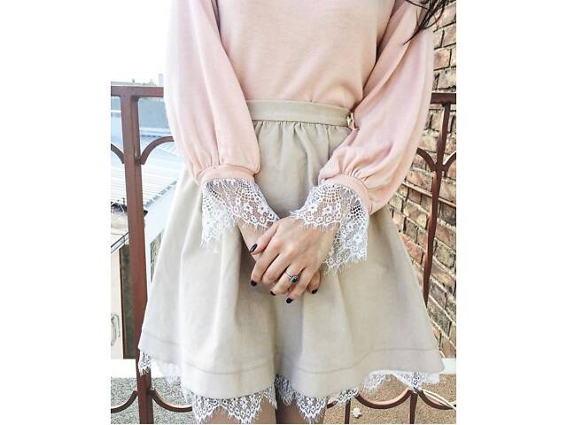 Коротка спідниця з тонкого вельвету, бежева. - Фото 4