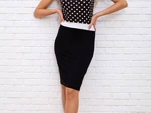 Коротка пряма сукня, чорного кольору в горох, 167R099