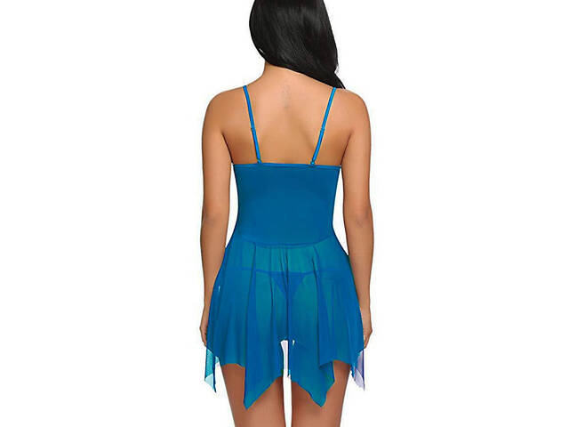 Короткий мереживний пеньюар зі стрингами We Love L Синій (BLUE_l_DLSC432) - Фото 3