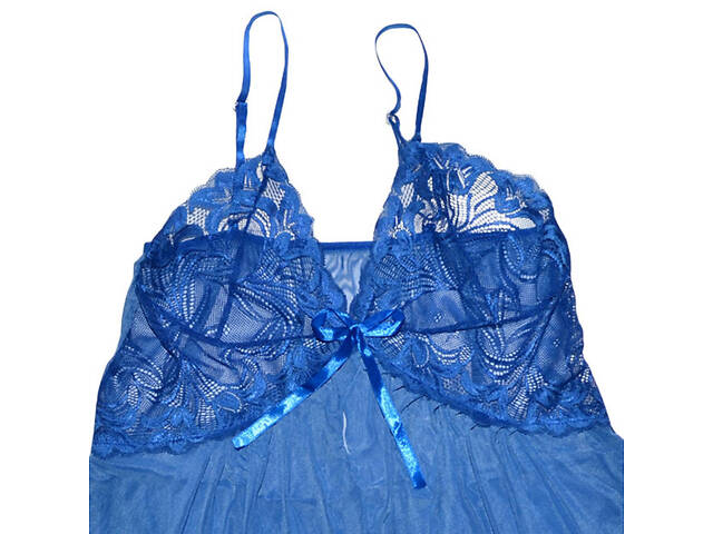 Короткий мереживний пеньюар зі стрингами We Love L Синій (BLUE_l_DLSC432) - Фото 10