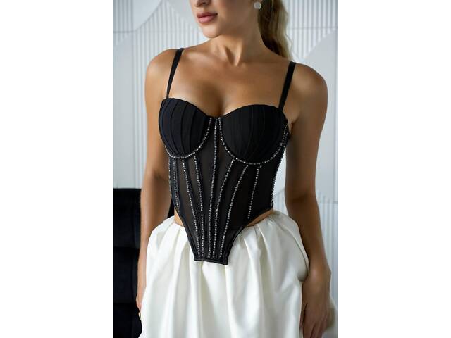 Корсет чорний з камінням DO3785 - Фото 3