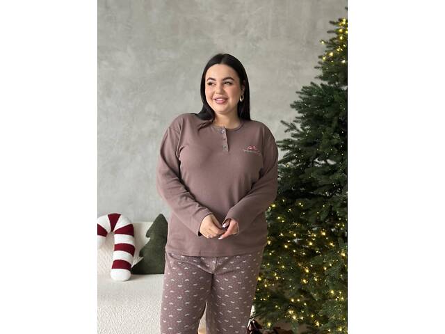 Коричнева піжама (штани у краплинку та бантики) DO3920 3XL - Фото 6