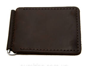 Коричневий шкіряний зажим для грошей на магніт Gofin SKG-10036