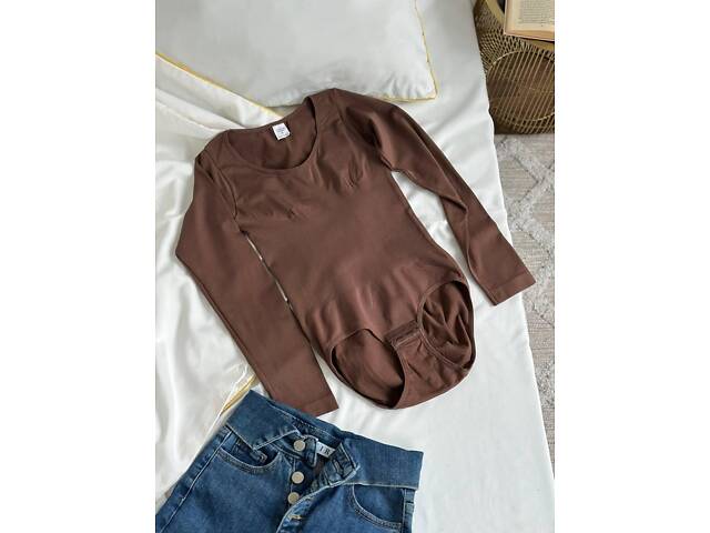 Коричневий коригуючий боді із довгими рукавами DO3855 3XL - Фото 8