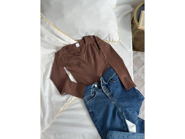 Коричневий коригуючий боді із довгими рукавами DO3855 3XL - Фото 10