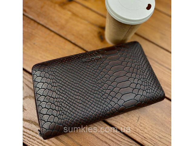 Коричневий гаманець-клатч на дві блискавки з блоком під картки із натуральної шкіри Marco Coverna MC086-5901С - Фото 1