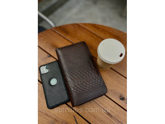 Коричневий гаманець-клатч на дві блискавки з блоком під картки із натуральної шкіри Marco Coverna MC086-5901С - Фото 3