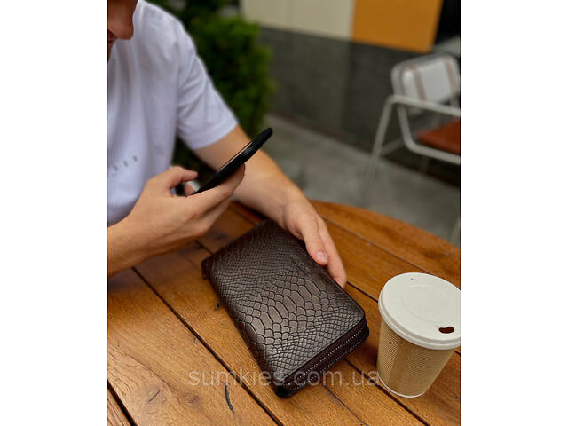 Коричневий гаманець-клатч на дві блискавки з блоком під картки із натуральної шкіри Marco Coverna MC086-5901С - Фото 4