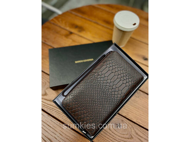 Коричневий гаманець-клатч на дві блискавки з блоком під картки із натуральної шкіри Marco Coverna MC086-5901С - Фото 6