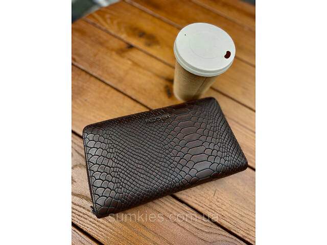 Коричневий гаманець-клатч на дві блискавки з блоком під картки із натуральної шкіри Marco Coverna MC086-5901С - Фото 7