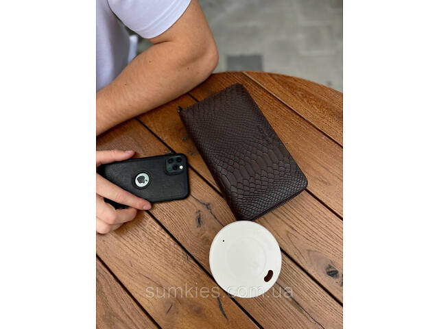 Коричневий гаманець-клатч на дві блискавки з блоком під картки із натуральної шкіри Marco Coverna MC086-5901С - Фото 8