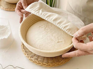 Кошик для вистоювання тіста хліба кругла з натурального ротанга з тканинним чохлом (діаметр 20 см)