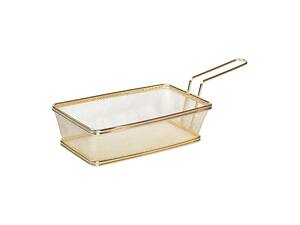 Кошик сервірувальний 21×11.5×5.5 см для подачі картоплі фрі та снеків з ручкою Золота HP-19-11-G