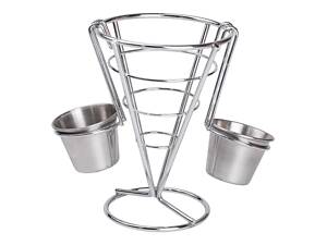 Кошик для картоплі фрі та снеків з 2 соусниками 50 мл конусний 15х15х13.5 см HP-19-7