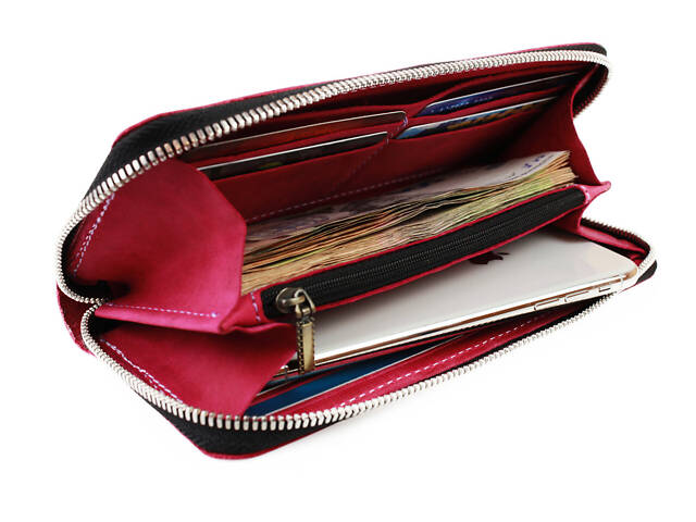 Гаманець шкіряний клатч великий travel gv2(19.5) фуксія - Фото 3