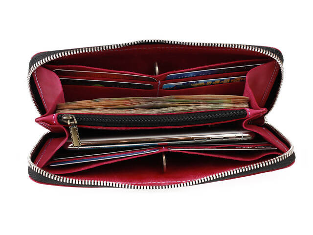 Гаманець шкіряний клатч великий travel gv2(19.5) фуксія - Фото 4