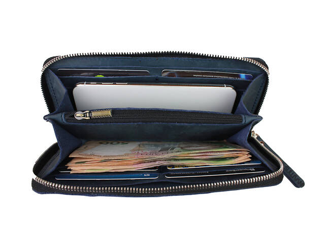 Гаманець шкіряний клатч великий travel gv3(19.5) синій - Фото 4