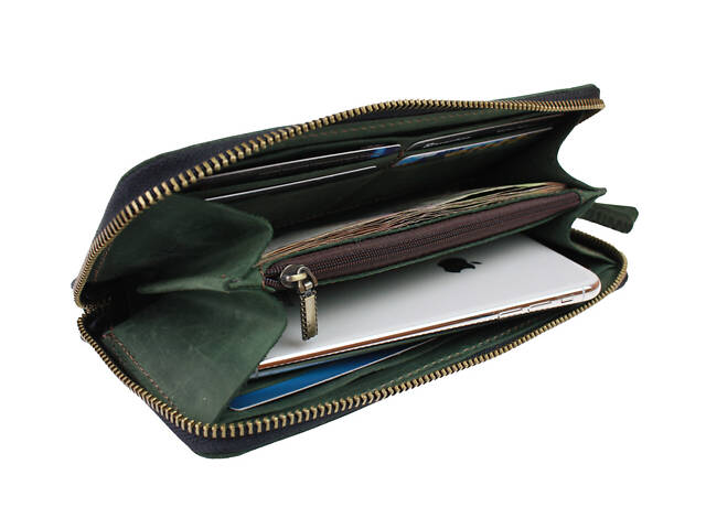 Гаманець шкіряний клатч великий travel gv3(19.5) зелений - Фото 3