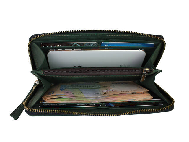 Гаманець шкіряний клатч великий travel gv3(19.5) зелений - Фото 2
