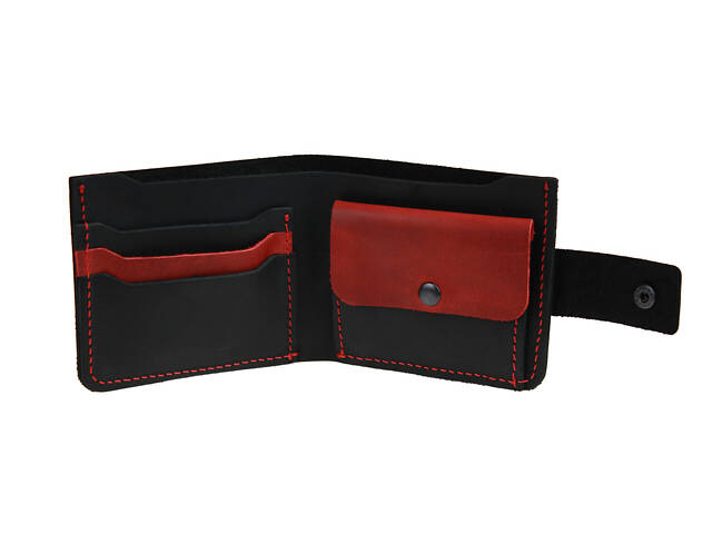 Гаманець шкіряний маленький gm1(8) чорно-червоний - Фото 1