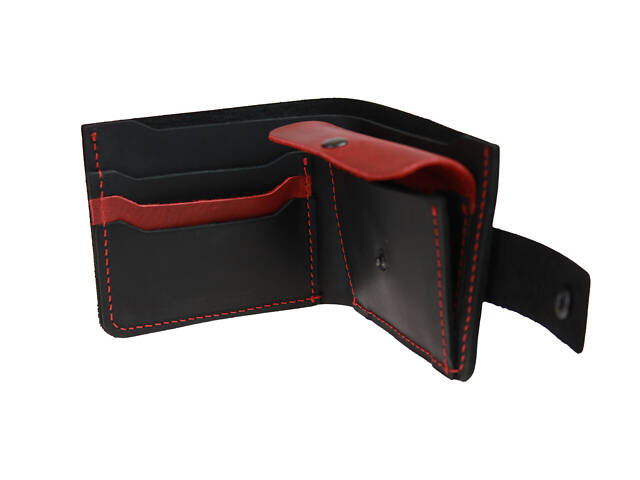 Гаманець шкіряний маленький gm1(8) чорно-червоний - Фото 2