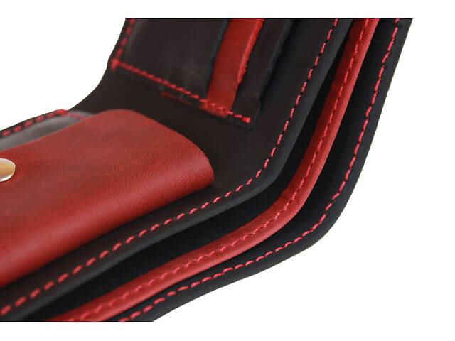 Гаманець шкіряний маленький gm2(9) чорно-червоний - Фото 7