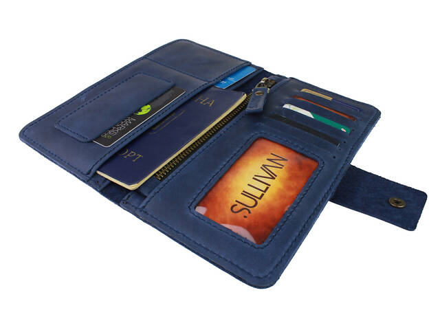 Гаманець шкіряний (під паспорт) gv6(10) синій - Фото 1