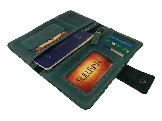 Гаманець шкіряний (під паспорт) gv6(10) зелений - Фото 4