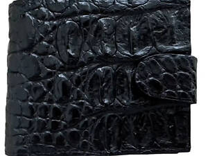 Кошелек портмоне мужской черный с хлястиком из кожи крокодила Ekzotic leather (cw35_4)