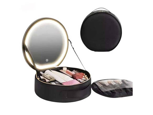 Косметичка-валізатор з LED дзеркалом кругла YB-032 - Фото 1