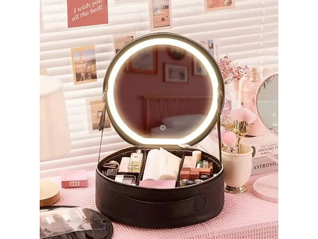 Косметичка-валізатор з LED дзеркалом кругла YB-032 - Фото 3