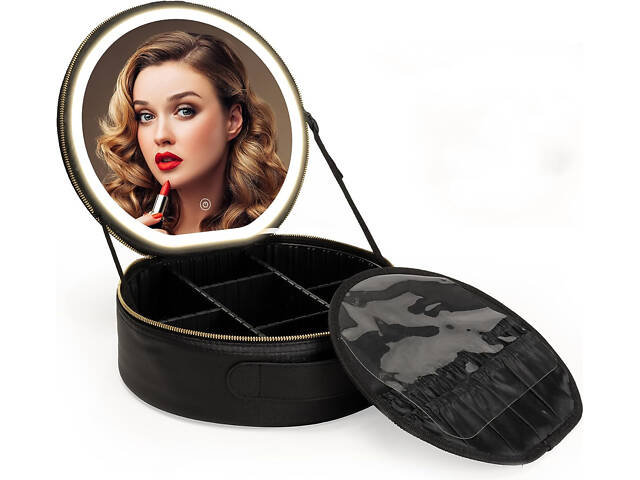 Косметичка-валізатор з LED дзеркалом кругла YB-032 - Фото 4