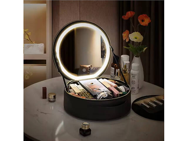 Косметичка-валізатор з LED дзеркалом кругла YB-032 - Фото 6