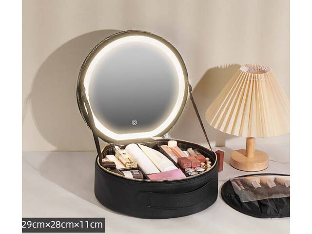 Косметичка-валізатор з LED дзеркалом кругла YB-032 - Фото 9