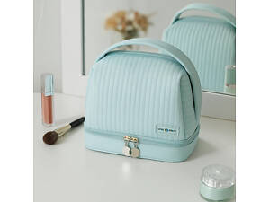 Косметичка для приладдя зі штучної шкіри для макіяжу, блакитна