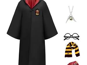 Костюм Гаррі Поттера RESTEQ — мантія Ґрифіндор + окуляри, шарф, краватка та підвіска Квідич, розмір M, набір для косплею