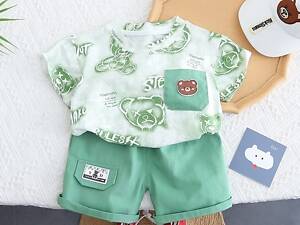 Костюм на лето мальчика с мишками цвет зеленый 10804, Размер 110