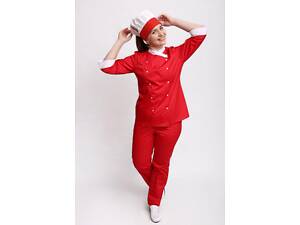 Костюм кухаря жіночий 22116 батист червоний/білий р.46 (42-60) рукав 3/4 - спецодяг кухаря