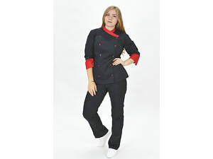 Костюм кухаря жіночий 22116 батист чорний/червоний р.60 (42-60) рукав 3/4 - спецодяг кухаря