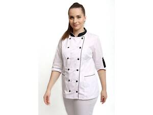 Костюм кухаря жіночий Мар'я котон білий/чорний р.54 (42-64) рукав 3/4 - спецодяг кухаря