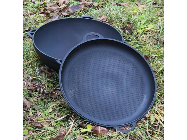 Казан чавунний азіатський 17 л з кришкою-сковородою. - Фото 1