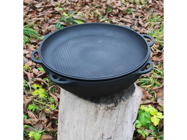 Казан чавунний азіатський 17 л з кришкою-сковородою. - Фото 5