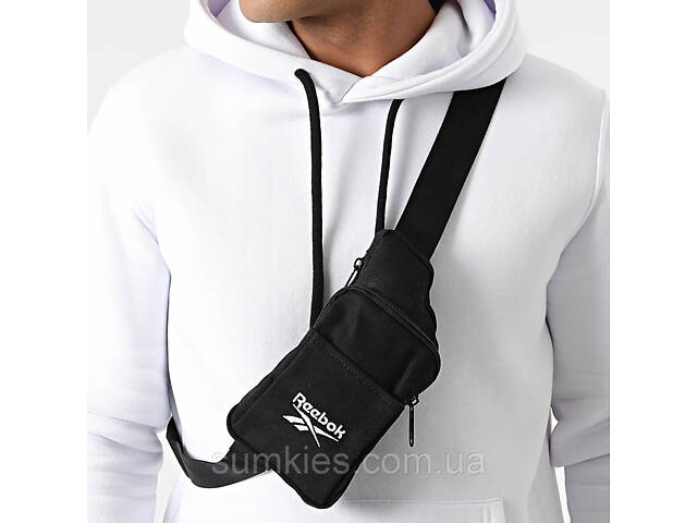 Коттонова нагрудна сумка, слінг Reebok Classic Foundation чорна - Фото 2