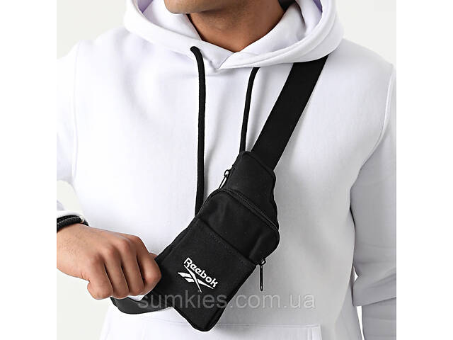 Коттонова нагрудна сумка, слінг Reebok Classic Foundation чорна - Фото 5