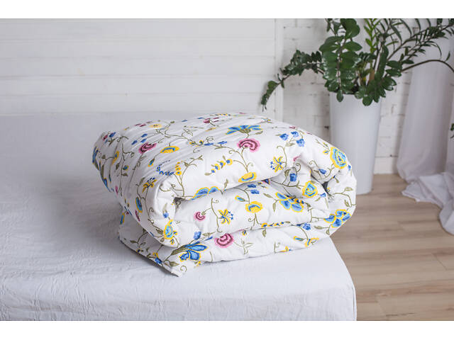 Одеяло Novita 172х205 см антиаллергенное двуспальное стеганое из бязи белое 20-0256 Blue. - Фото 1