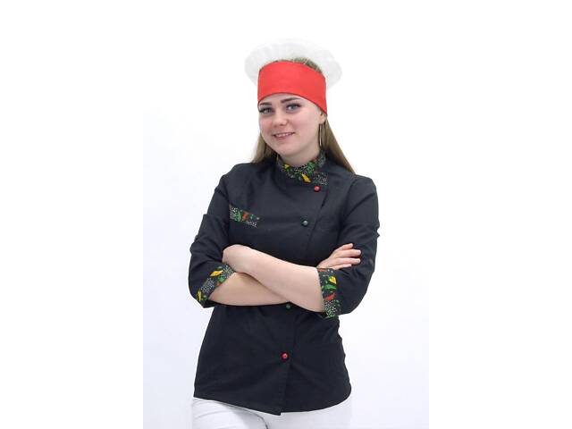 Колпак повара Соти хлопковый красный/белый на липучке. - Фото 1