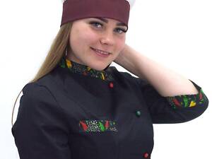 Ковпак кухаря Танагра котон білий/бордовий на зав'язках