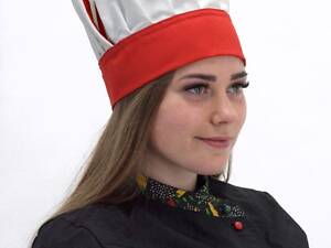 Ковпак кухаря Танагра котон білий/червоний на резинці