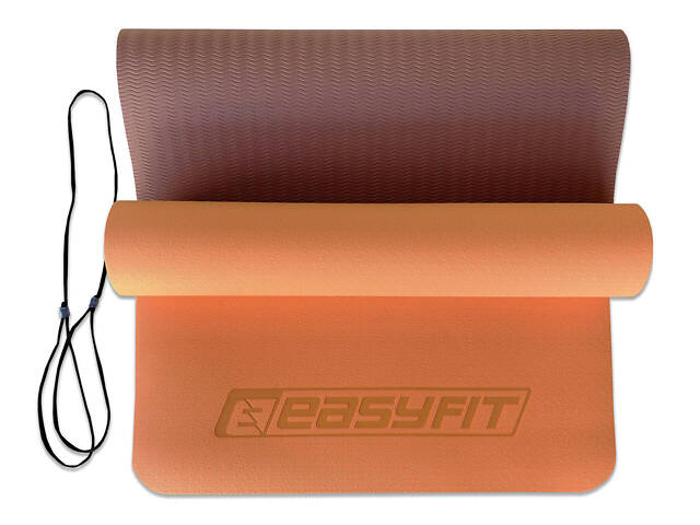 Килимок для йоги та фітнесу EasyFit TPE+TC 6 мм двошаровий персиковий-коричневий - Фото 1