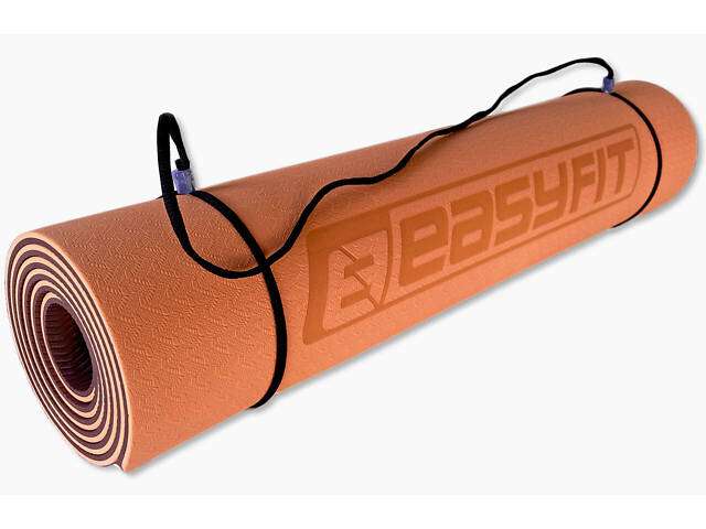 Килимок для йоги та фітнесу EasyFit TPE+TC 6 мм двошаровий персиковий-коричневий - Фото 2